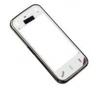 Тачскрін (сенсор) для Nokia N97, білий, з передньою панеллю сріблястого кольору